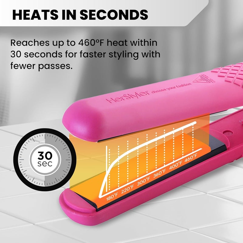 Herstyler Colorful Seasons Ceramic Flat Iron - 1 Inch Dual Voltage Straightener with Adjustable Temperature and Negative Ion Technology (Pink) - Image 2